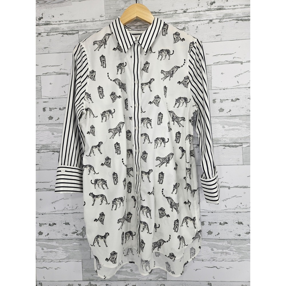 Chicos Women's Large 12 No Iron Cheetah Print Button Down Tunic Shirt
